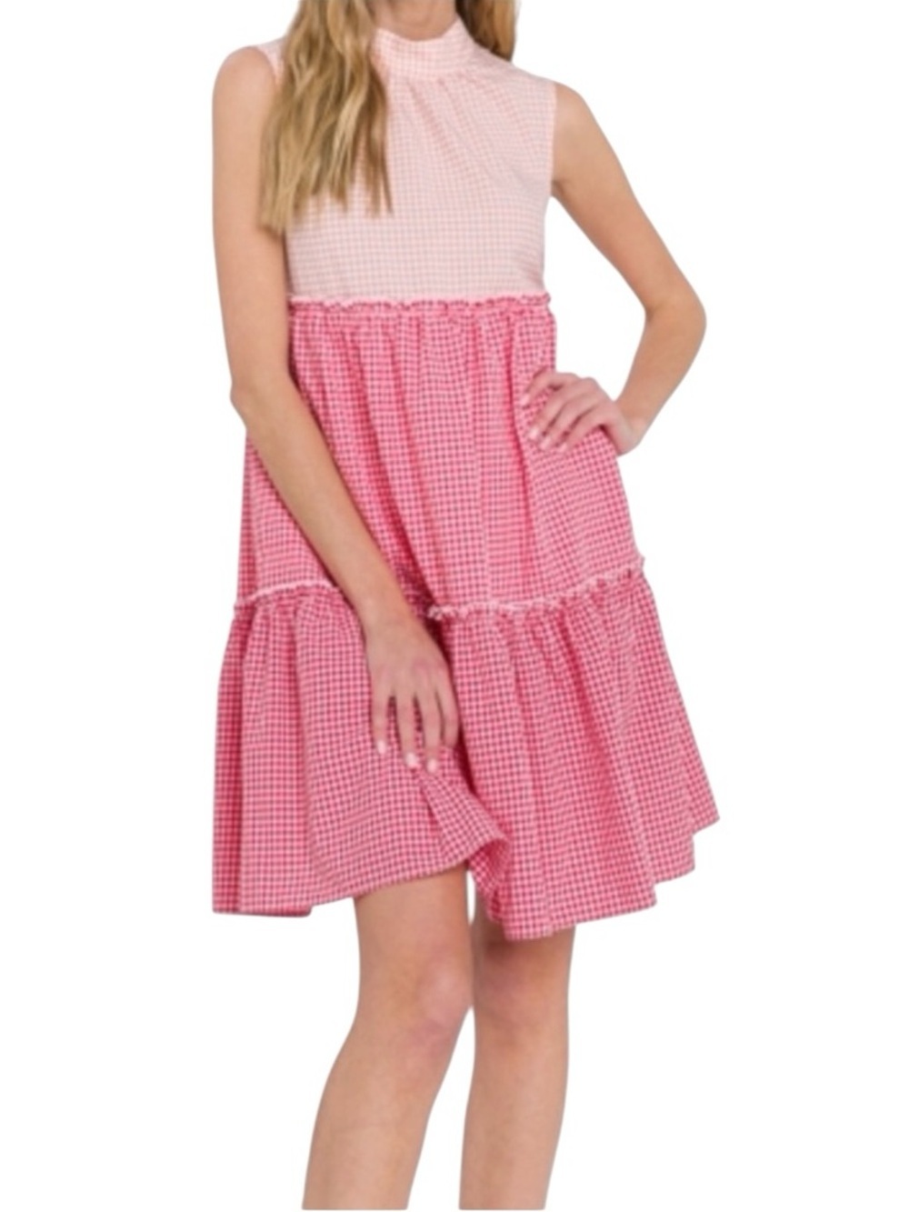 English Factory -Pink Gingham Tiered Babydoll Dress Size M